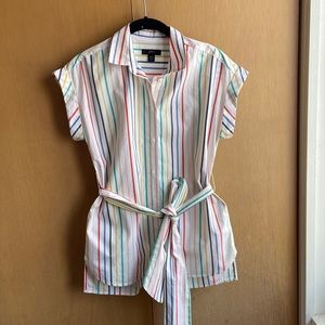 Rainbow Striped Button-Down w/ Belt